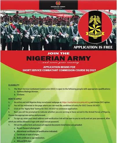 Nigerian Army SSCC 50/2027 Recruitment