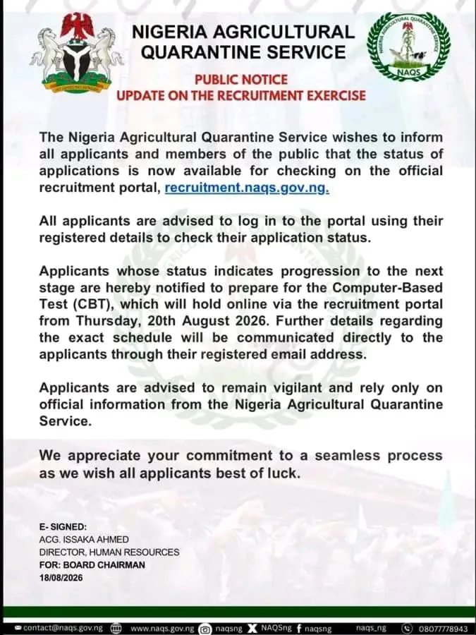 NAQS Recruitment Shortlisted Candidates